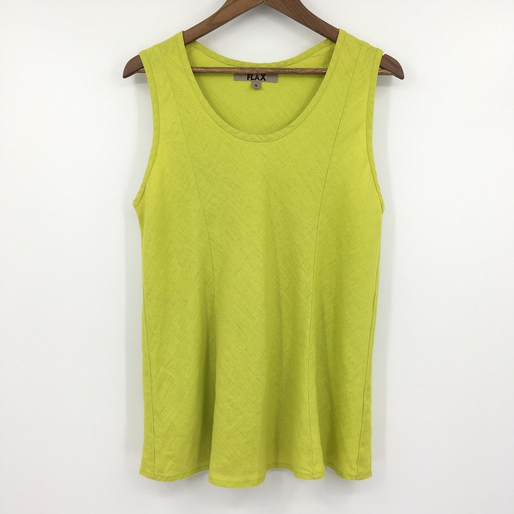 Flax‎ Sleeveless Linen Tank Top Womens S Lime Green Lagenlook Lightweight Airy